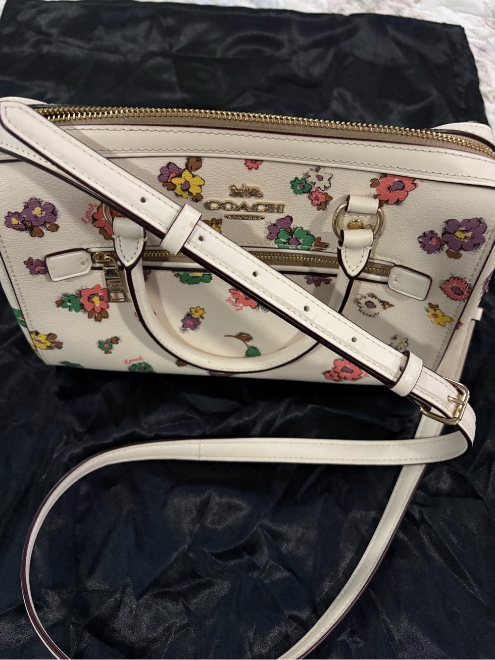 Coach Rowan Floral Print Crossbody Satchel with Gold Hardware
